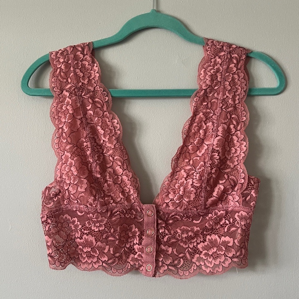 Free People Intimately Bralette Mauve/Pink Buttons Women Small Lace Boho Floral